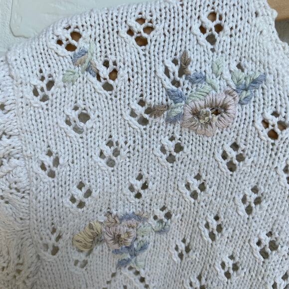 Needleworks 1989 80's Vintage Cotton Embroidered Short Sleeve Sweater- sz S - Picture 3 of 7